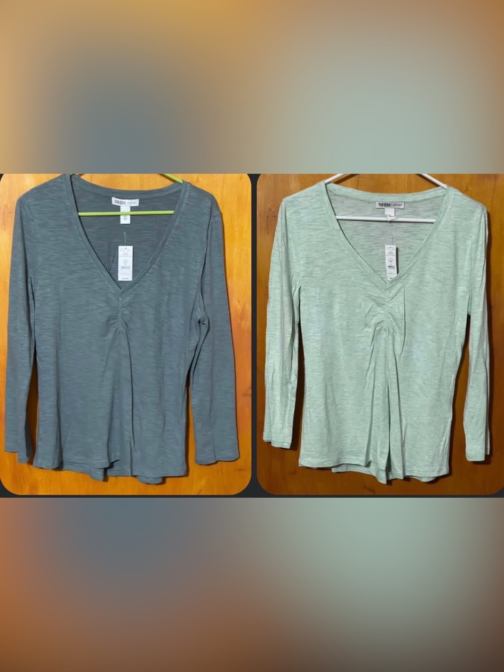White House Black Market Light Sage or Wintergreen Ruched V-Neck Retail $44 NWT